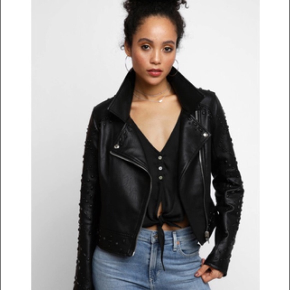 Blank NYC Vegan Moto Jacket With Painted Studs, S